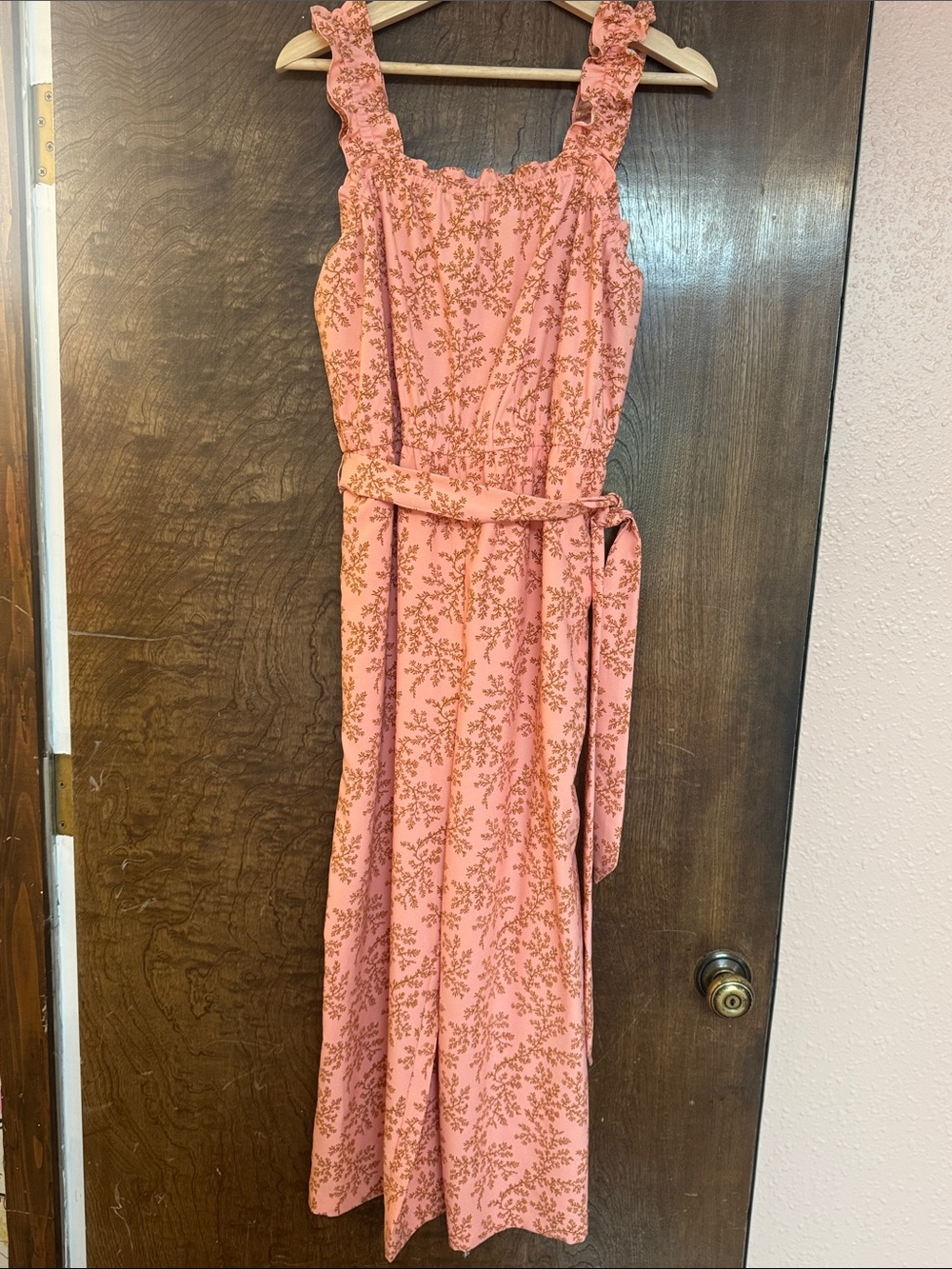 LOFT Pink Floral Print Jumpsuit with Self-Tie